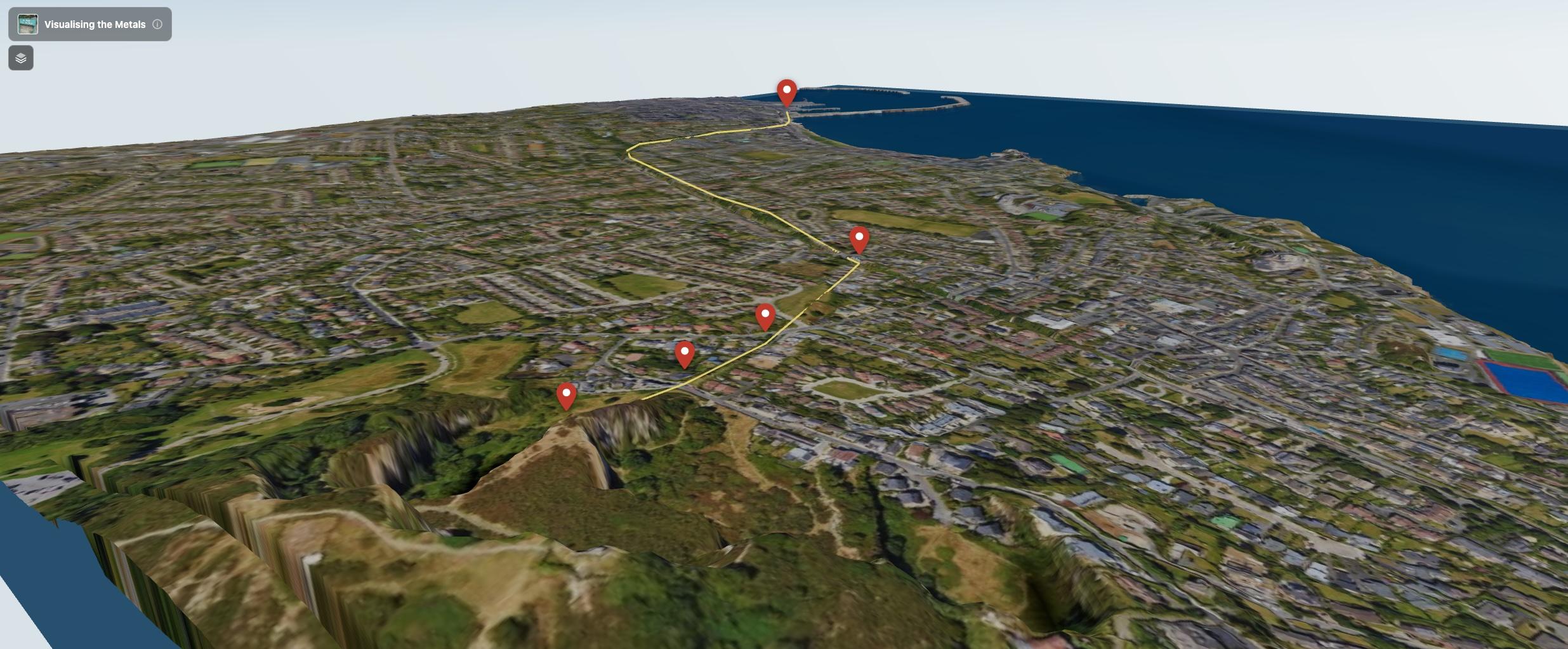a clear view of the modern landscape with the route line visible, showing Dalkey, Glasthule, and the harbour